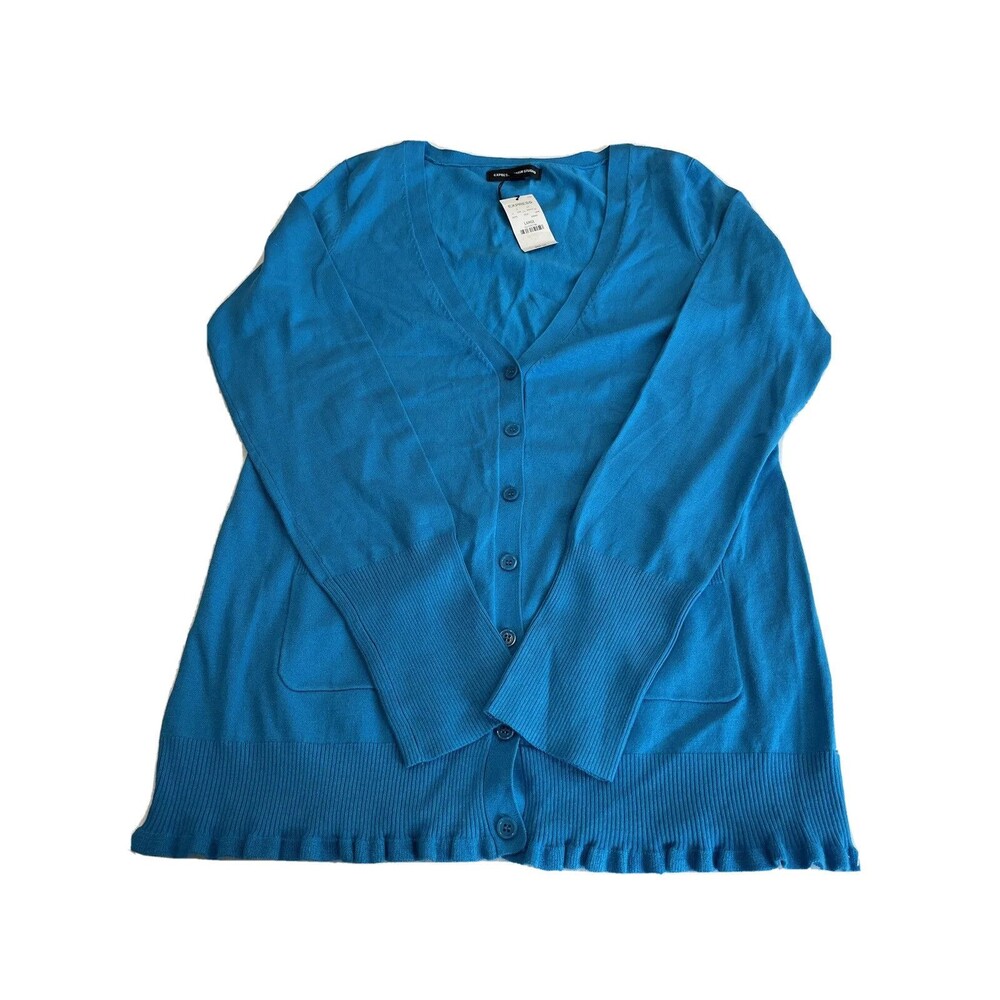 Express Design Studio Silk Blend Cardigan Sweater Blue Long Sleeve Size Large